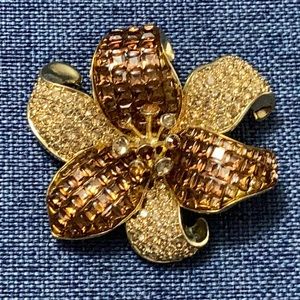 Swarovski Amber Crystal Flower Brooch